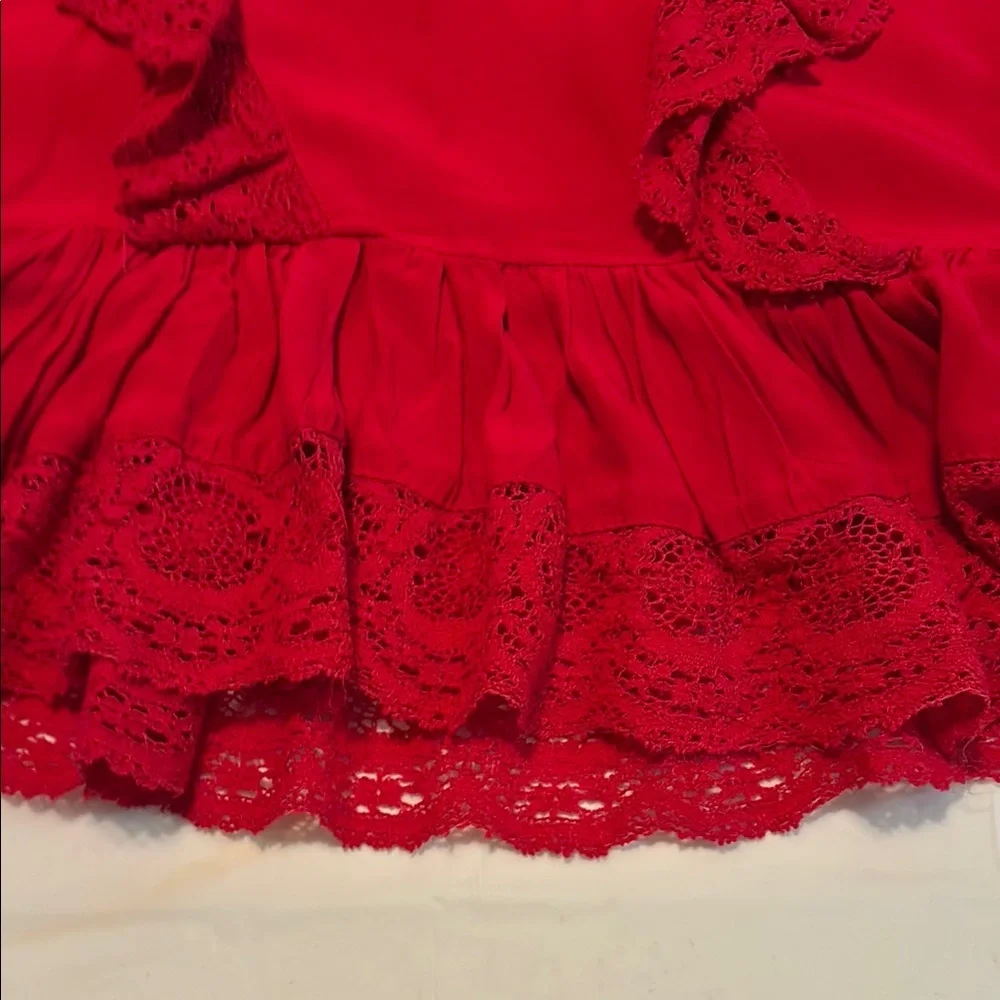 Free People Red Ruffled Bell Sleeve Crop Blouse
